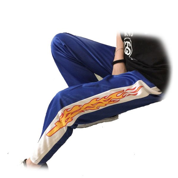 

women designer leggings women designer pants korea design novelty flame print harajuku casual pants women men hip hop pants, Black;white