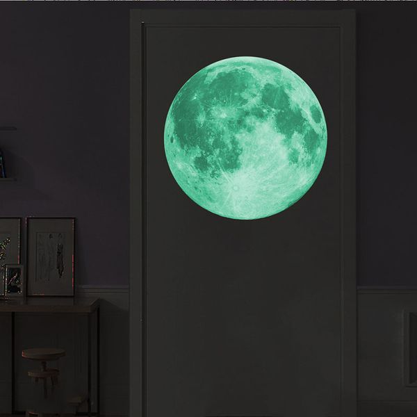 

large luminous moon 3d effect wall stickers for kids room home decoration wall decals glow in the dark living room bedroom mural