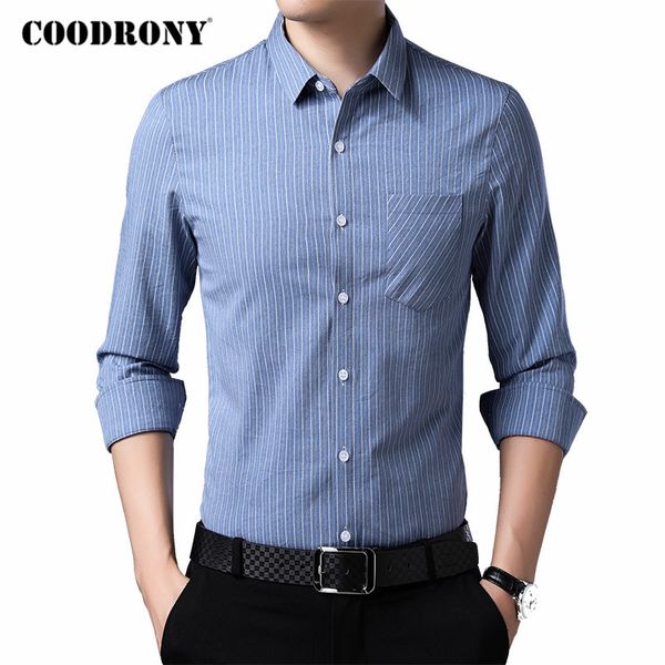 

men's casual shirts coodrony brand classic striped long sleeve shirt men spring autumn mens business real pocket chemise homme c6038, White;black