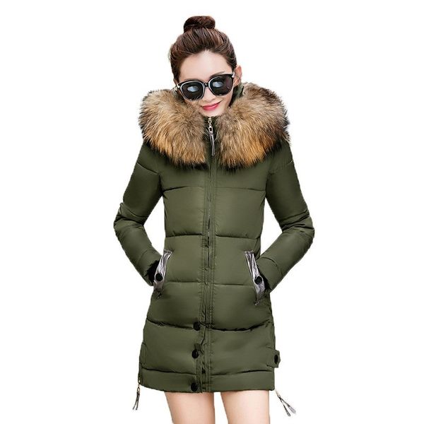 

winter woman coats 2019 thick warm slim down coat women's long hooded big fur collar korean version of women's jacket, Black