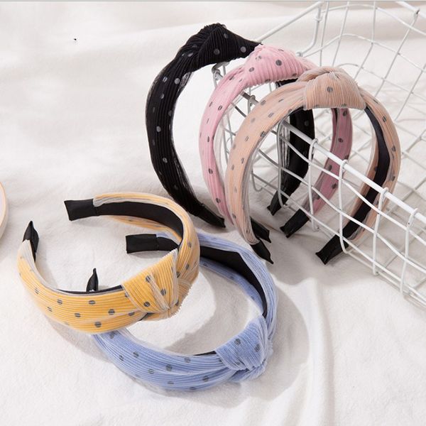 Acessórios de Moda de Nova cabelo para as mulheres Lace ponto Headband Adulto plissadas Hairband Centro Knot Casual Turban Headwear