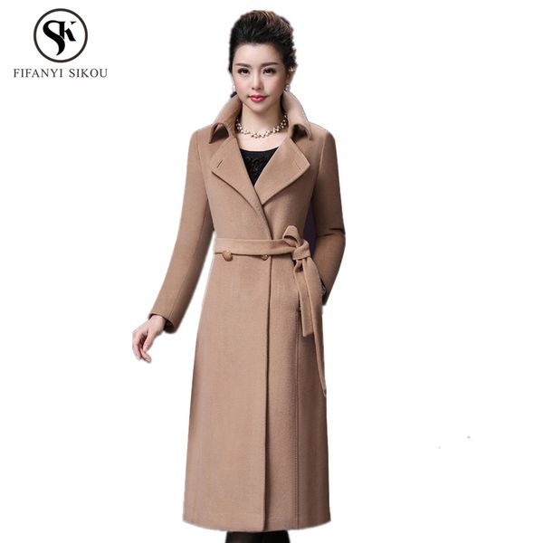 

autumn winter new high grade wool coat women fashion classic turn-down collar warm long coats female plus size overcoat lp185, Black