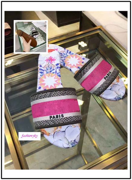 

brand new dazzle flowers women sandals designer slippers flip flops striped beach causal shoes embroidery sandal, Black