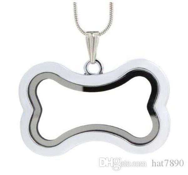 

10pcs diy locket glass dog bone floating locket necklace quality magnetic silver floating charm pandent zinc alloy (snake chains for