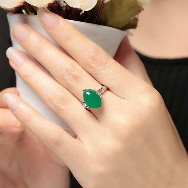 

ruifan natural stones emerald green chalcedony gemstone 925 sterling silver rings for women girls christmas jewelry yri119, Golden;silver