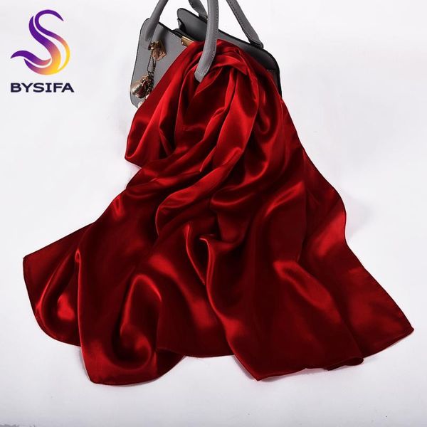 

[bysifa] pure silk wine red silk scarf shawl women fashion crepe satin long scarves ladies brand head scarf cape, Blue;gray