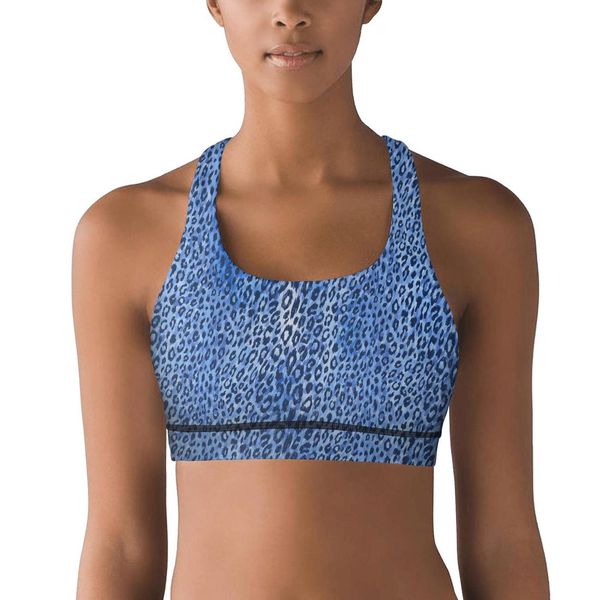 

women's yoga vestblue leopard texture printing sportssports bra sports underwear blue yellow print snake and leopard skin pattern roses, Black;white
