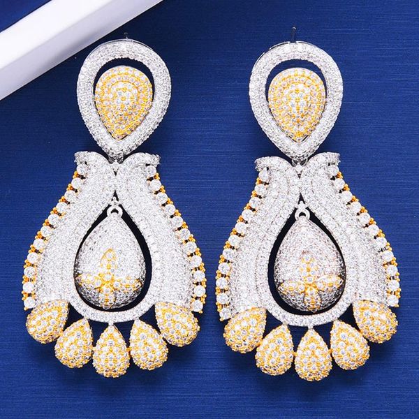 

siscathy trendy noble pendant women earrings waterdrop full cubic zirconia wedding jewelry pierced dangle earrings accessories, Silver