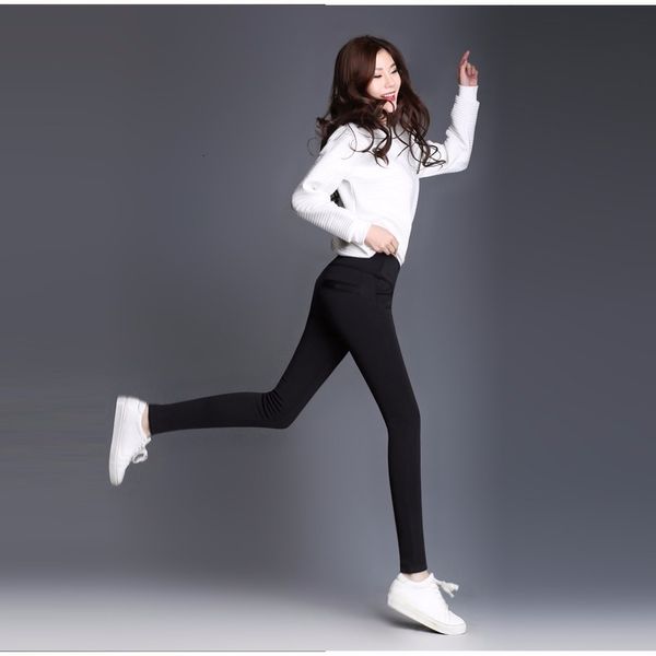 

women designer leggings women trousers pants winter women thicken warm skinny strech pencil pants female high waist cotton pantalon mujer, Black;white
