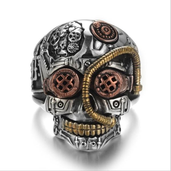 

new hip-hop men's european and american accessories ring personality fashion carved skull head three-color finger ring jewelry, Golden;silver