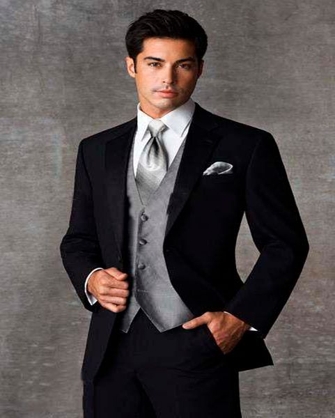

black groom tuxedos notch lapel groomsmen mens wedding suit prom suits custom made (jacket+pants+vest+tie), Black;gray