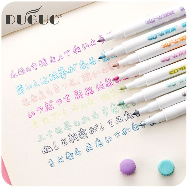 

duguo cute stationery color double line pen creative silver light shine handbook fluorescent marker kawaii school supplies