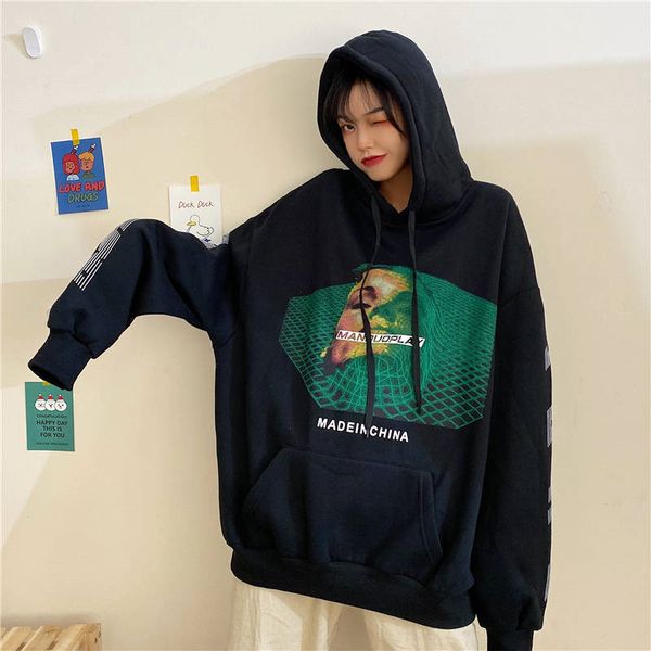 

ewq] 2020 осень high street толстовка streetwear комфортных kpop подростки женщины сыпучего письмо одежда толстовка толстовка женщина, Black