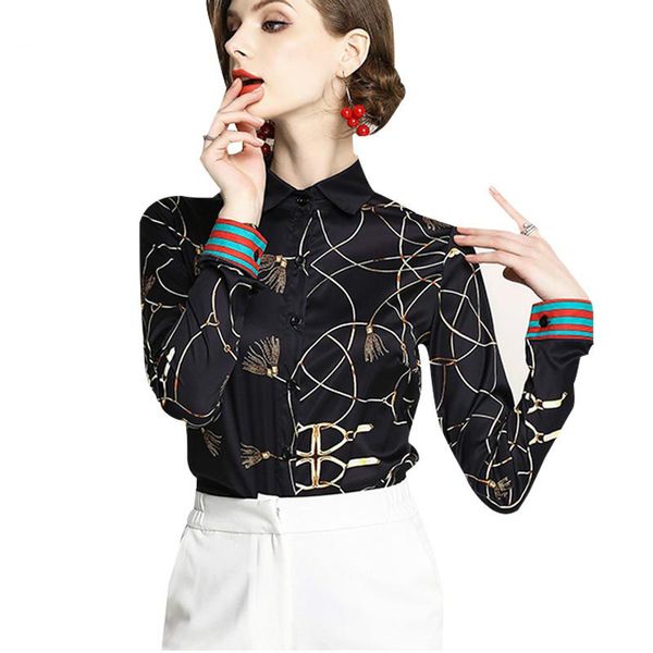 

Мода-Прибытие 2018 Лето Женщины Роскошные Печати Рубашка Блузка Бедра Качества Вер