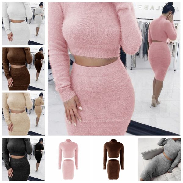 Europa Vereinigte Staaten Herbst/Winter 2021 heißer Stil reine Farbe Header Taille Langarm Twinset Pullover weibliche Mode Unterstützung gemischte Charge