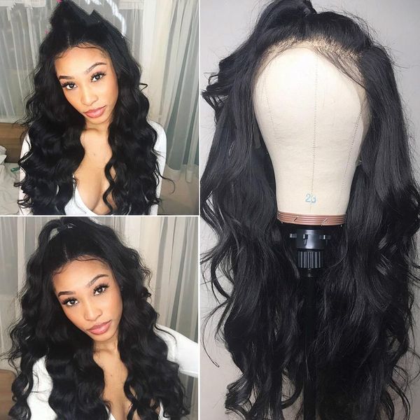 

lace front human hair wigs pre plucked 250% density brazilian body wave wigs for women remy hair, Black
