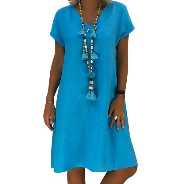 

2018 new fashion blue v neck loose beach tunic dress women boho mini dress holiday cotton shirt dresses femme vestidos clothes, Black;gray