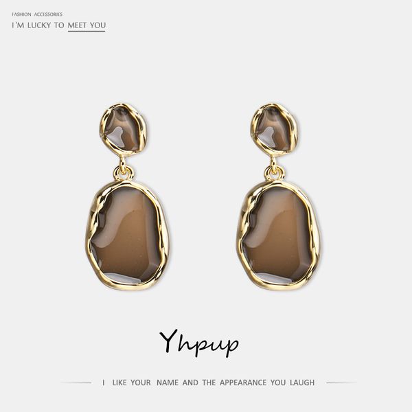 

yhpup 16 k golden dangle earrings 2019 geometric enamel s925 silver statement charm party jewelry boucle d'oreille femme 2019