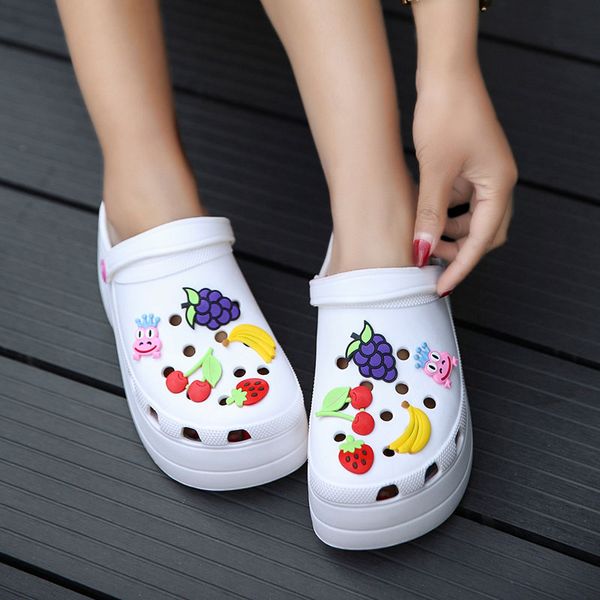 

women's slippers fashion casual hollow out slippers women high heels 6cm thick platforms shoes flip flops women, Black