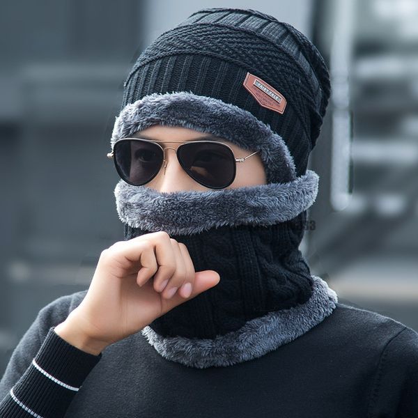 

5 colors winter warm knitted hat with scarf set skullies beanies for adults woman and man outdoor sport hat set, Red;brown