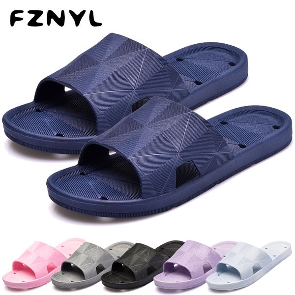 

fznyl men house slippers summer home indoor shower floor shoes women casual flip flops couple soft beach open toe footwear, Black