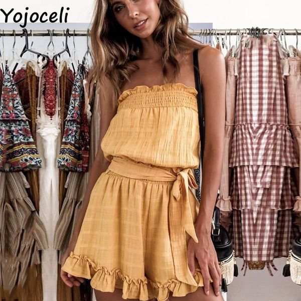 

yojoceli sashes off shoulder jumpsuit romper elegant party beach boho short playsuit women casual daily cool romper, Black;white
