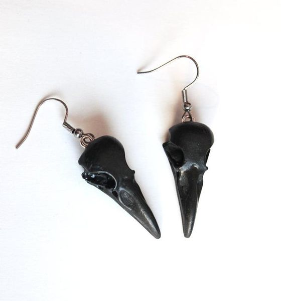 

mini raven skull earrings,resin bird skull,goth skull jewelry,magic gift, Silver