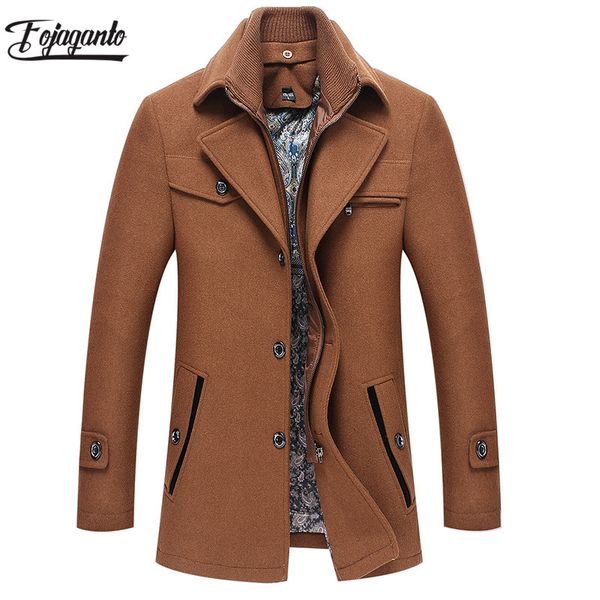 

fojaganto men winter wool coat autumn winter men's fashion solid color wool blends woolen pea coat male trench overcoat, Black