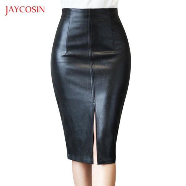 

jaycosin 2020 новых женщин кожа юбка мода черный тела зэк колена прямая юбка высокой талией офис тонкий split, Black