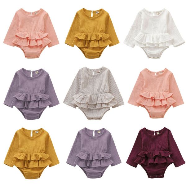 

dropshiping infant baby girl clothes long sleeve solid bodysuit autumn outfit ruffles cute lovely casual o neck clothing 0-24m, Blue