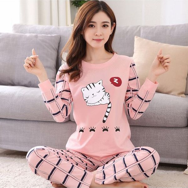 

2019 new pyjama womens pajamas set summer ladies cute 2pcs sleepwear woman's long sleeved household clothing set ing, Blue;gray