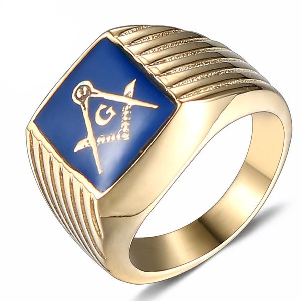 Hochwertiger Edelstahl kristallkristall dunkelblauer Emaille Lodge Freimaurer Regalia Signet Rings Juwel Freimaur