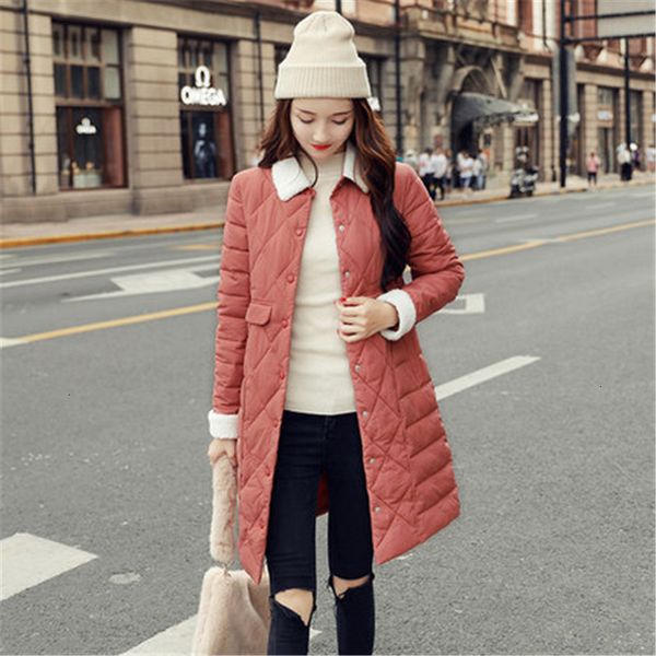 

breasted buttons 2019 new big size women winter jacket turn-down collar female long padded coat autumn parka ladies 826, Black