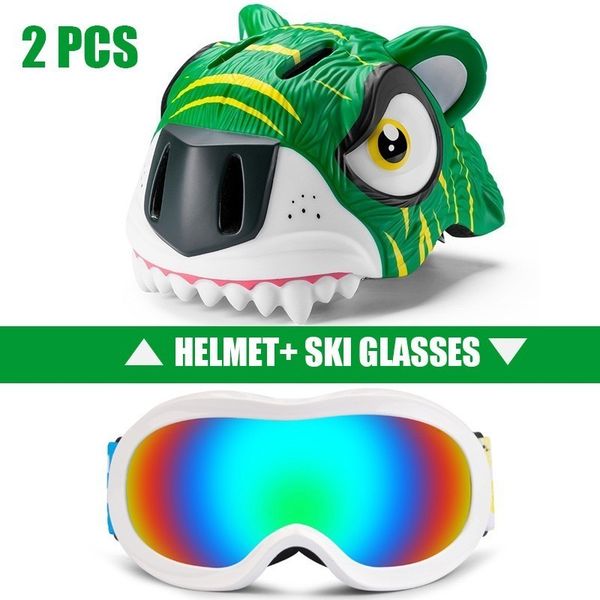 

2 pcs kids skiing helmet boy girl safety ski helmet skiboad skating wear children warm winter skiing goggles