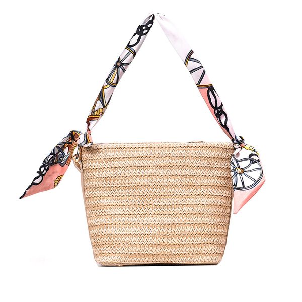 

summer women durable weave straw beach bags feminine woven bucket bag grass casual silk riband handbags knitting rattan bags