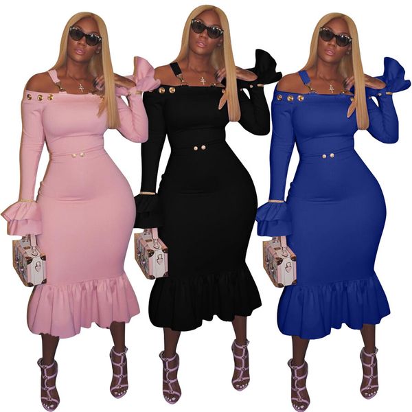 

Women Gold Shouder Bodycon Dresses Evening Cocktail Party Dress Club Midi Dress Women Clothing Clothes Long Sleeve with mermaid bottom