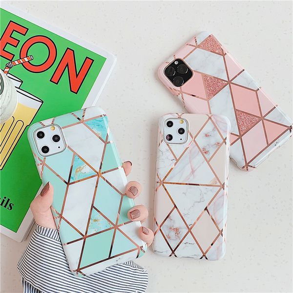 

marble phone case for iphone 11 pro max x xr xs max case geometric plating glossy imd full cover for iphone 6 6s 7 8 plus case