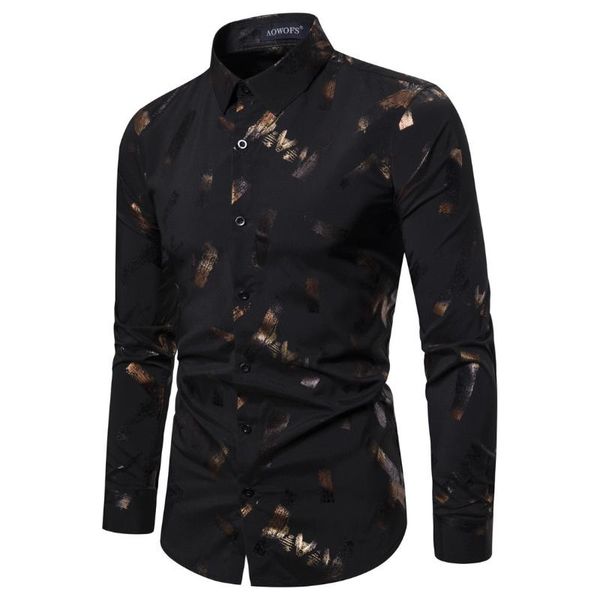 

ys094 spring new style foreign trade casual men's long-sleeved shirt digital bronzing printed elasticity mens shirts, White;black