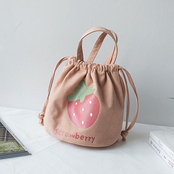 

canvas strawberry printing women luch bag female small pouch phone package kids cloth bag for children girls, Blue;pink