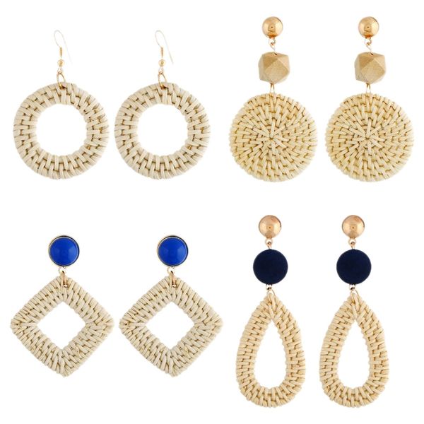 

women's earrings retro geometric earrings handmade rattan handmade beach 4 pairs, Silver