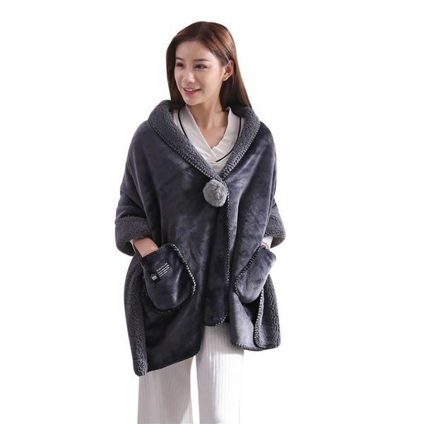 

soft flannel wearable lazy shawl blanket with button thick warm winter sofa mat