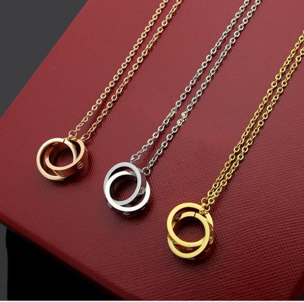 

large double ring necklace titanium steel necklace 18k gold double ring necklace, Silver