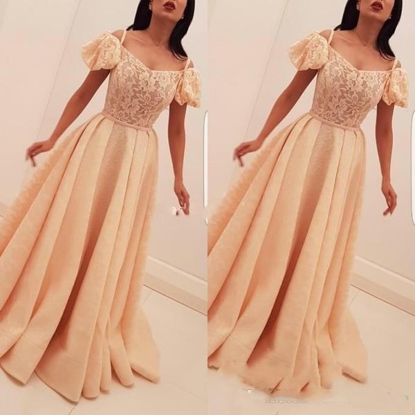 

saudi arabic lace long evening dresses a-line with short sleeves special occasion prom gowns abaya customized robes, Black
