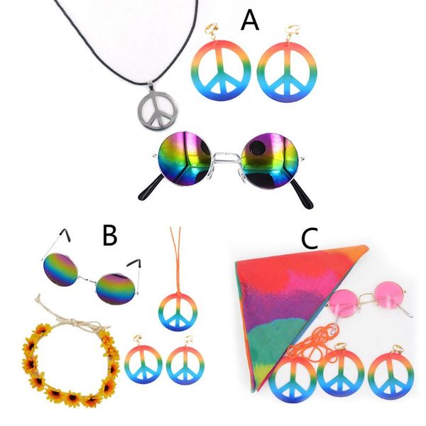 

halloween 60s 70s hippie costume jewelry set rainbow peace sign necklace earring, Silver