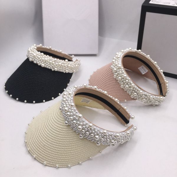 

goddess of summer hat pearl empty cap without sun hat fashion temperament beach web celebrity with money, Blue;gray