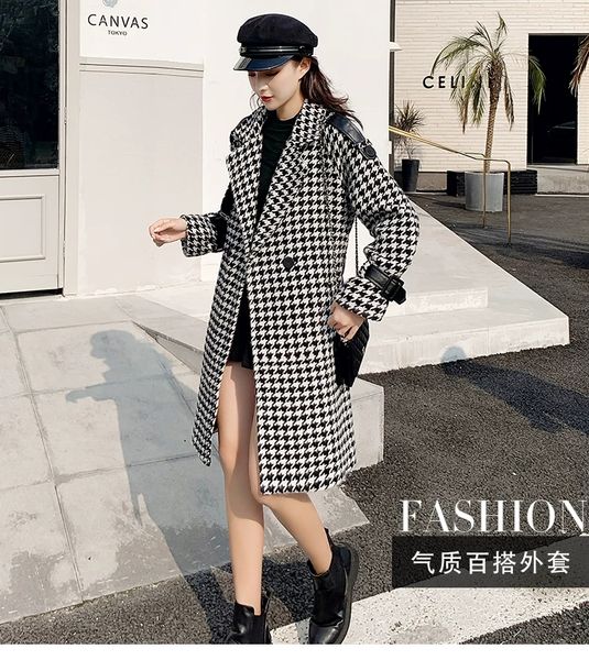 

woollen woollen women's autumn/winter 2019 south korean version thickened retro plaid woollen coat loose thin cocoon women, Black