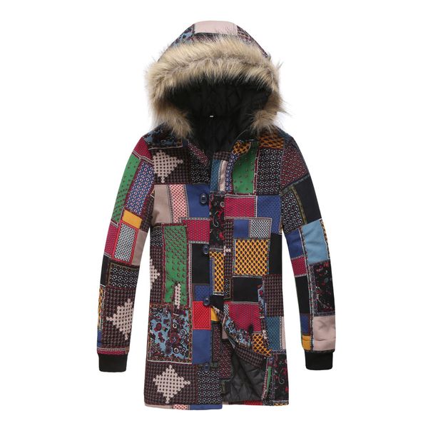 

factory price mens designer jackets hooded fur collar ethnic style windbreaker coats outdoor long parka jackets fashion mens clothing, Black