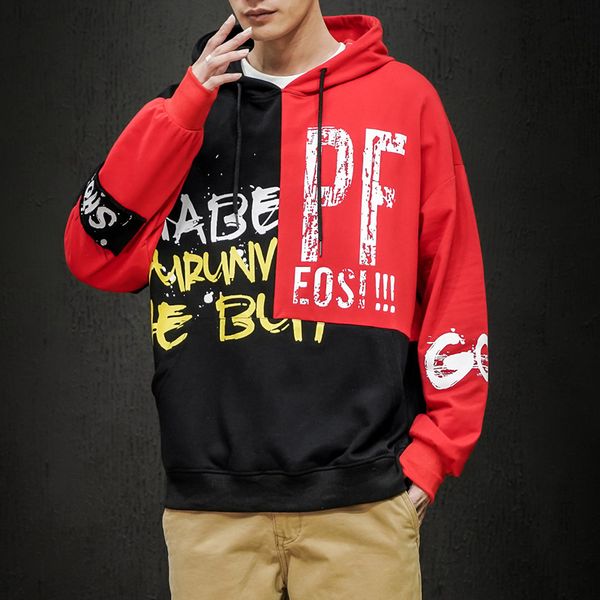 

версия для печати осень весна 2019 толстовка толстовка мужская hip hop punk пуловер streetwear повседневная мода одежда плюс размер 5xl 6xl, Black