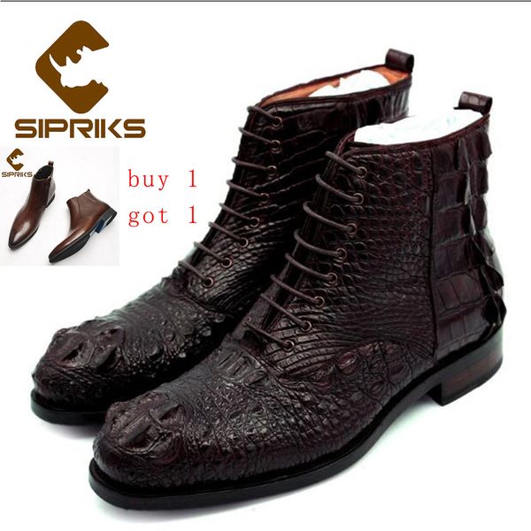 

sipriks luxury imported crocodile skin oxfords boots men goodyear welted ankle boots dark brown mens cowboy big size 45 46, Black