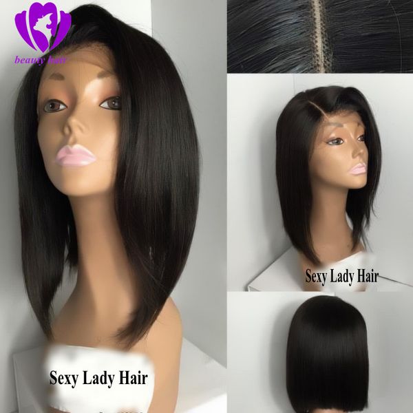 Parte lateral Bob Curto Renda Frente Perucas Sintéticas com Cabelo Bebê Símile Straight Simulação Human Human Wigs para mulheres negras